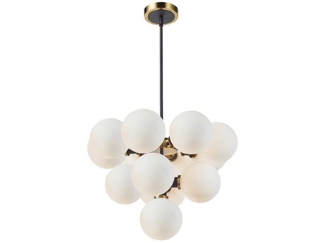 Artcraft Gem 13-Light Black Brushed Brass White Globe Chandelier