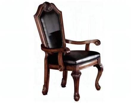 Acme Furniture Chateau De Ville Rubberwood Black Faux Leather Arm Dining Chair Set of 2
