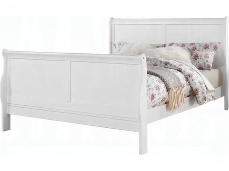 Acme Furniture Louis Philippe White Solid Wood King Sleigh Bed