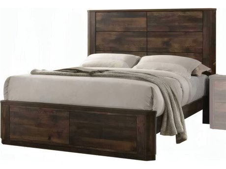 Acme Furniture Elettra Rustic Walnut Brown Rubberwood Wood King Platform Bed