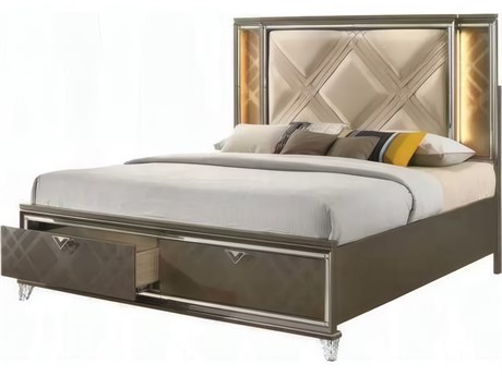Acme Furniture Skylar Dark Champagne Rubberwood Wood Queen Platform Bed