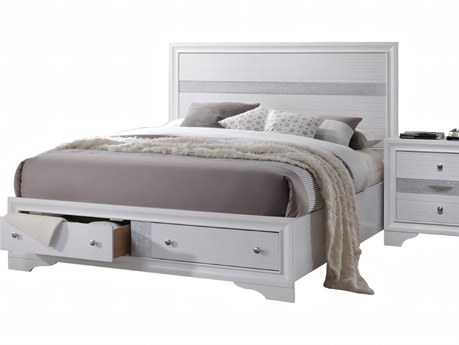 Acme Furniture Naima White Rubberwood Wood King Platform Bed
