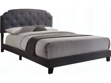 Acme Furniture Gray Fabric Rubberwood Upholstered Queen Platform Bed