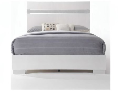 Acme Furniture Naima White High Gloss Rubberwood Wood King Platform Bed