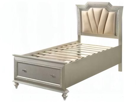 Acme Furniture Kaitlyn Synthetic Leather Champagne Rubberwood Wood Full Platform Bed