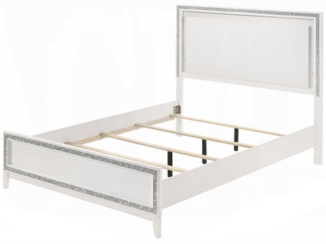 Acme Furniture Haiden Led White Plywood Upholstered Queen Panel Bed