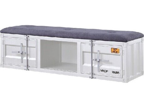 Acme Furniture Cargo Gray Fabric White Upholstered Accent Bench