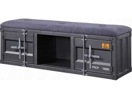 Acme Furniture Cargo Gray Fabric Gunmetal Upholstered Accent Bench