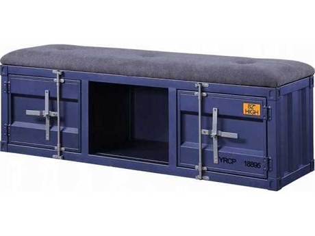 Acme Furniture Cargo Gray Fabric Blue Upholstered Accent Bench