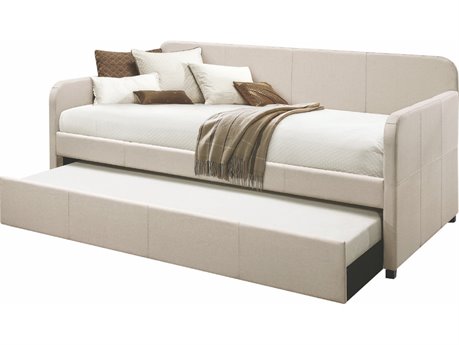 Acme Furniture Jagger Fog Fabric Beige Poplar Wood Upholstered Twin Daybed Bed
