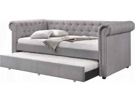 Acme Furniture Justice Smoke Gray Fabric Rubberwood Upholstered Twin Daybed Bed
