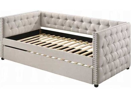 Acme Furniture Romona Beige Fabric Rubberwood Upholstered Full Daybed Bed