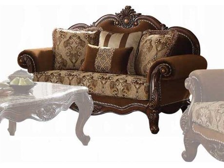 Acme Furniture Jardena Fabric Cherry Oak Brown Upholstered Loveseat