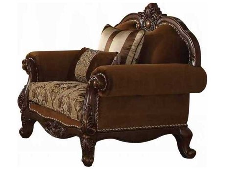 Acme Furniture Jardena Fabric Cherry Oak Brown Upholstered Recliner