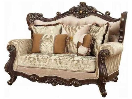 Acme Furniture Fabric Walnut Beige Upholstered Loveseat