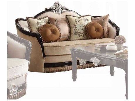 Acme Furniture Ernestine Tan Fabric Black Brown Upholstered Loveseat