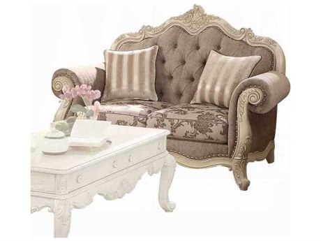 Acme Furniture Ragenardus Gray Fabric Antique White Upholstered Loveseat