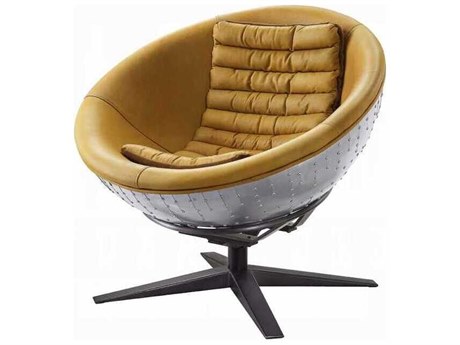 Acme Furniture Brancaster Revolving Yellow Leather Accent Chair