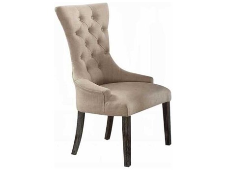 Acme Furniture Gerardo Solid Wood Beige Upholstered Armless Dining Chair Set of 2