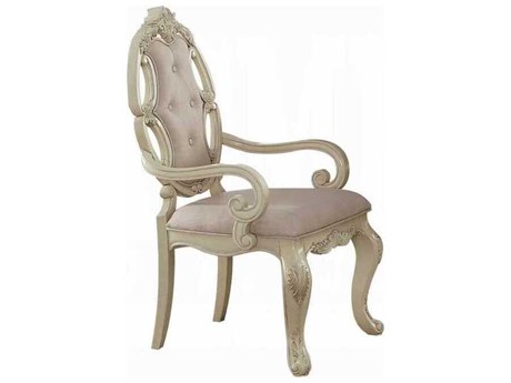Acme Furniture Ragenardus Ash Wood White Upholstered Arm Dining Chair Set of 2