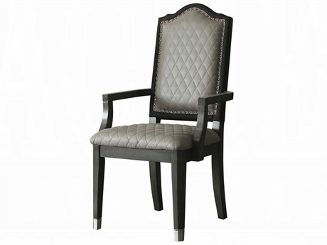 Acme Furniture House Beatrice Rubberwood Gray Upholstered Arm Dining Chair Set of 2