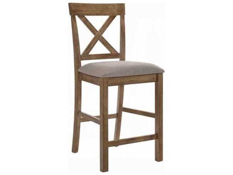 Acme Furniture Marta Tan Linen Weathered Oak Upholstered Rubberwood Counter Stool