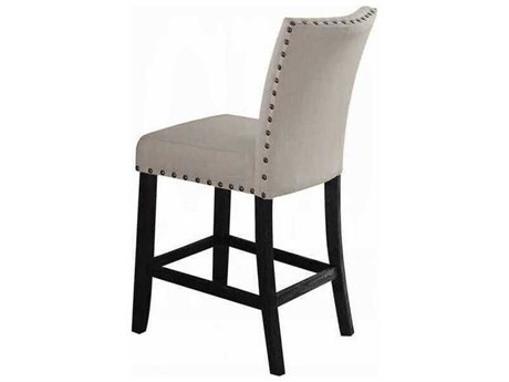 Acme Furniture Nolan Linen Salvage Dark Oak Upholstered Rubberwood Counter Stool