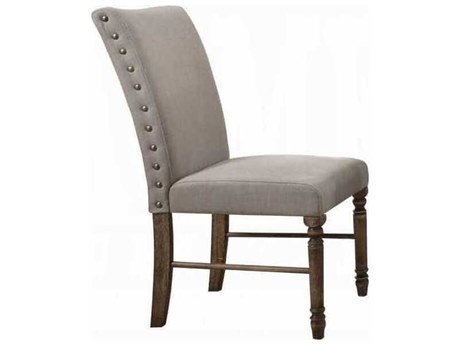 Acme Furniture Leventis Rubberwood Beige Upholstered Armless Dining Chair Set of 2