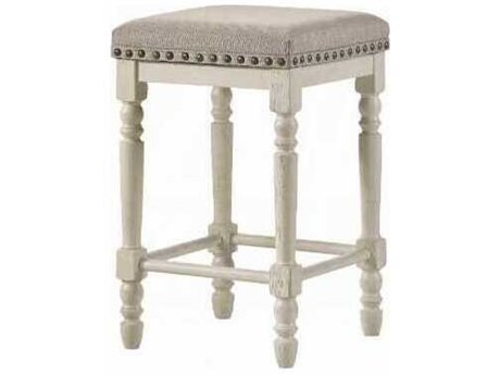 Acme Furniture Tasnim Oak Antique White Upholstered Rubberwood Counter Stool