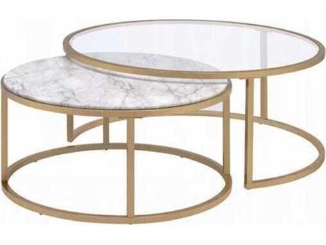 Acme Furniture Round Faux Marble Engineered Stone Top Gold End Table