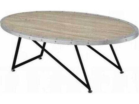 Acme Furniture Oval Wood Weathered Gray Oak Coffee Table