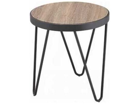 Acme Furniture Bage Round Wood Weathered Gray Oak Metal End Table