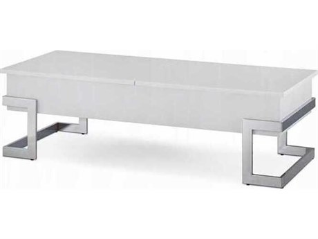 Acme Furniture Calnan Rectangular Wood White High Gloss Chrome Coffee Table