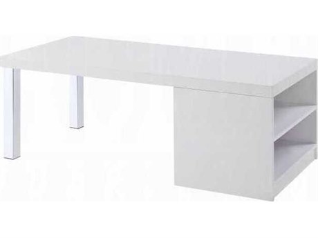 Acme Furniture Harta Rectangular Wood White High Gloss Chrome Coffee Table
