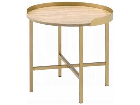 Acme Furniture Mithea Round Wood Oak Table Top Gold End