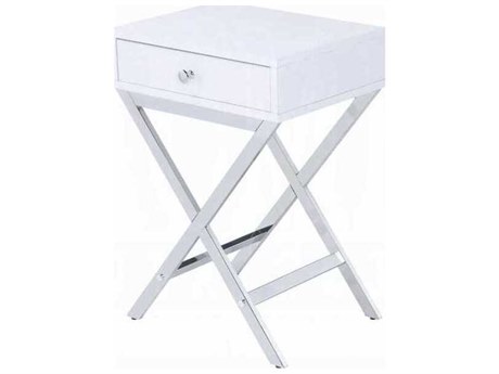 Acme Furniture Coleen Rectangular Wood White Chrome End Table