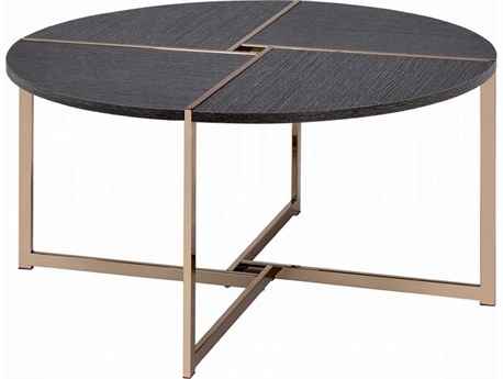 Acme Furniture Round Wood Black Champagne Coffee Table