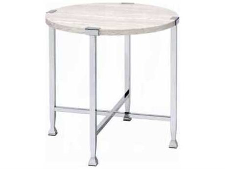 Acme Furniture Brecon Round Wood White Oak Chrome End Table