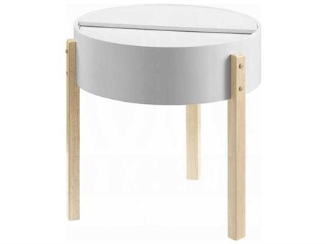 Acme Furniture Round Wood White Natural End Table