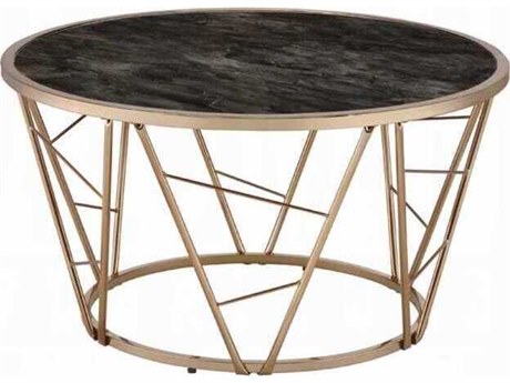 Acme Furniture Cicatrix Round Glass Black Engineered Stone Champagne Coffee Table