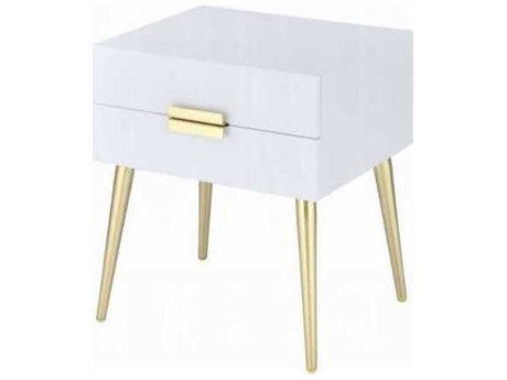 Acme Furniture Denvor Rectangular Wood White Gold End Table