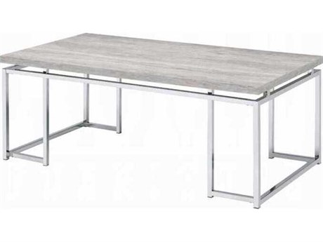 Acme Furniture Chafik Rectangular Wood Natural Oak Chrome Coffee Table