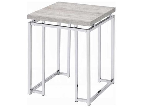 Acme Furniture Chafik Square Wood Natural Oak Chrome End Table