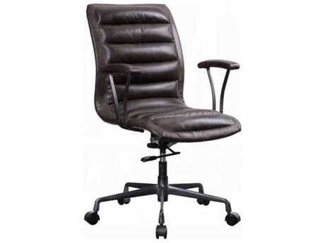 Acme Furniture Brown Leather Adjustable Swivel Computer Office Chair