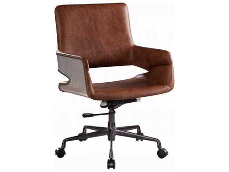 Acme Furniture Brown Leather Adjustable Swivel Computer Office Chair