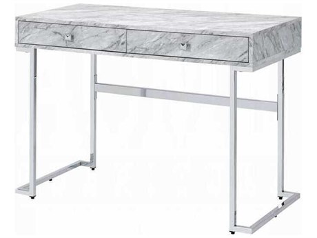 Acme Furniture White Engineered Stone Top Chrome Writing Desk