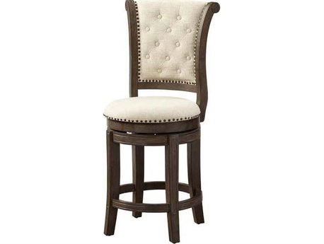 Acme Furniture Glison Beige Fabric Walnut Upholstered Swivel Rubberwood Counter Stool