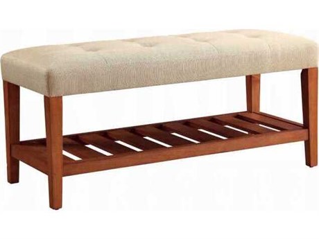 Acme Furniture Charla Beige Oak Upholstered Accent Bench