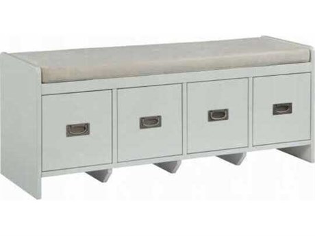 Acme Furniture Beige Fabric White Upholstered Accent Bench