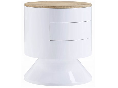 Acme Furniture Round Wood White High Gloss End Table